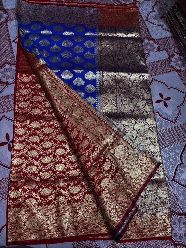 Katan Banarasi Silk Royal blue-Red