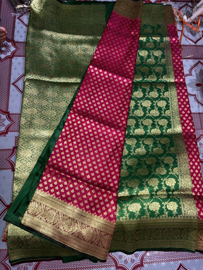 Katan Banarasi Silk Magenta-Forest Green