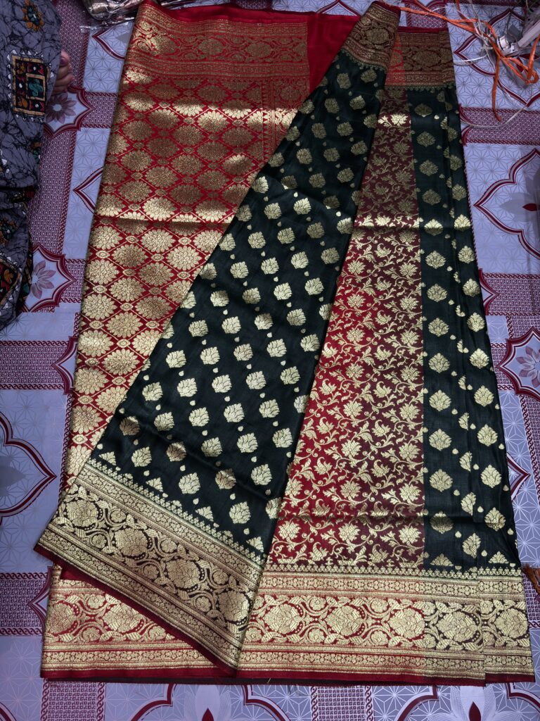 Katan Banarasi Silk Dark Green-Red