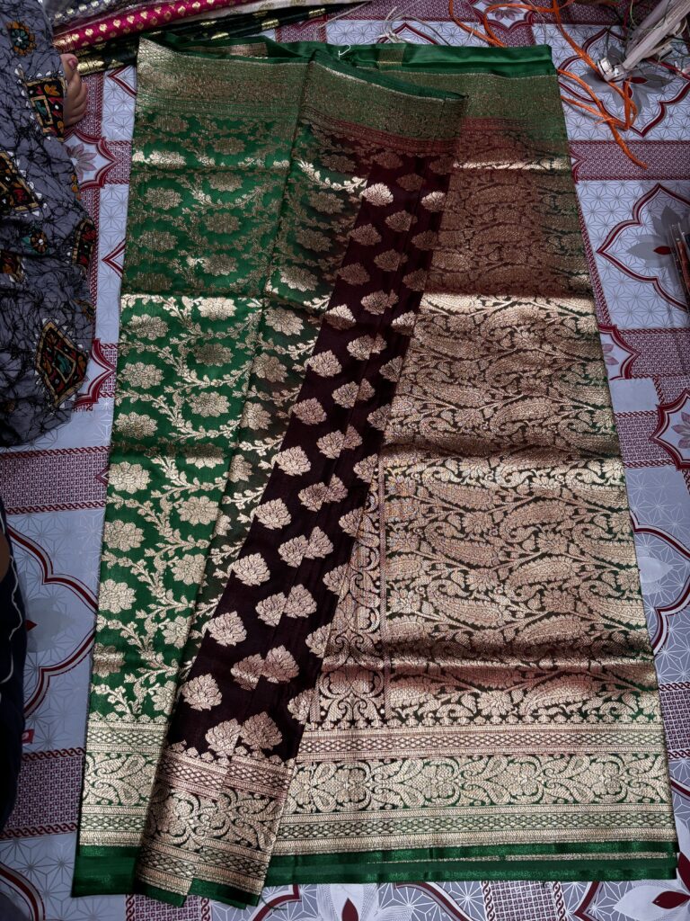 Katan Banarasi Silk Dark Brown-Green