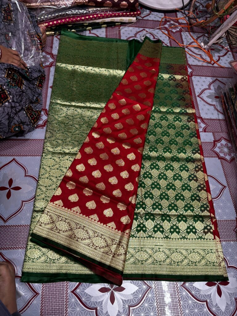 Katan Banarasi Silk Green-Red