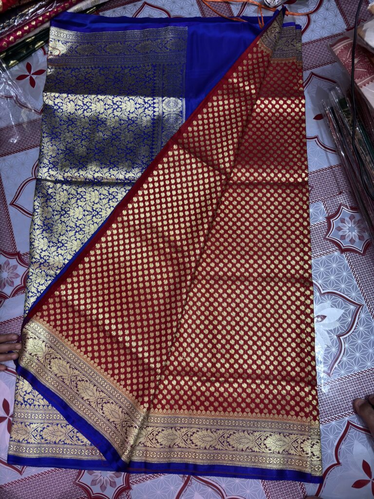 Katan Banarasi Silk Royal Blue-Red