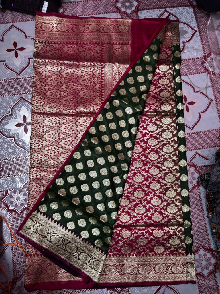 Katan Banarasi Silk Magenta-Deep Green