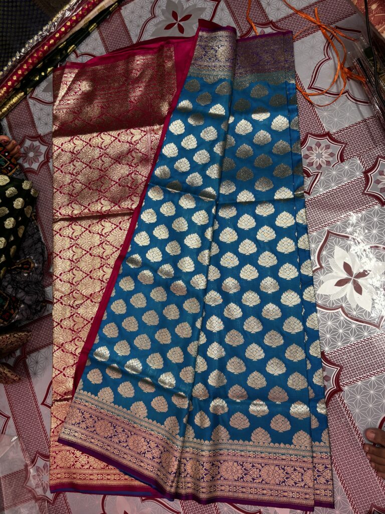 Katan Banarasi Silk Teal-Deep Pink