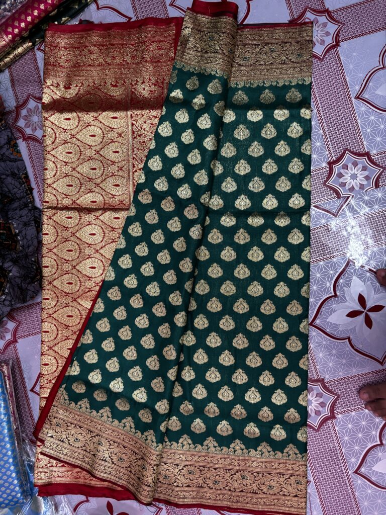 Katan Banarasi Silk Deep Green-Red