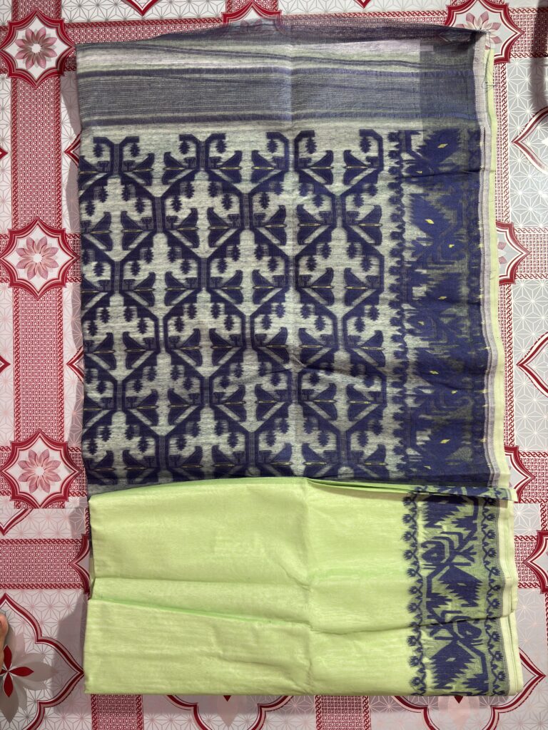 B.P Dhakai Pistachio green-Indigo Blue