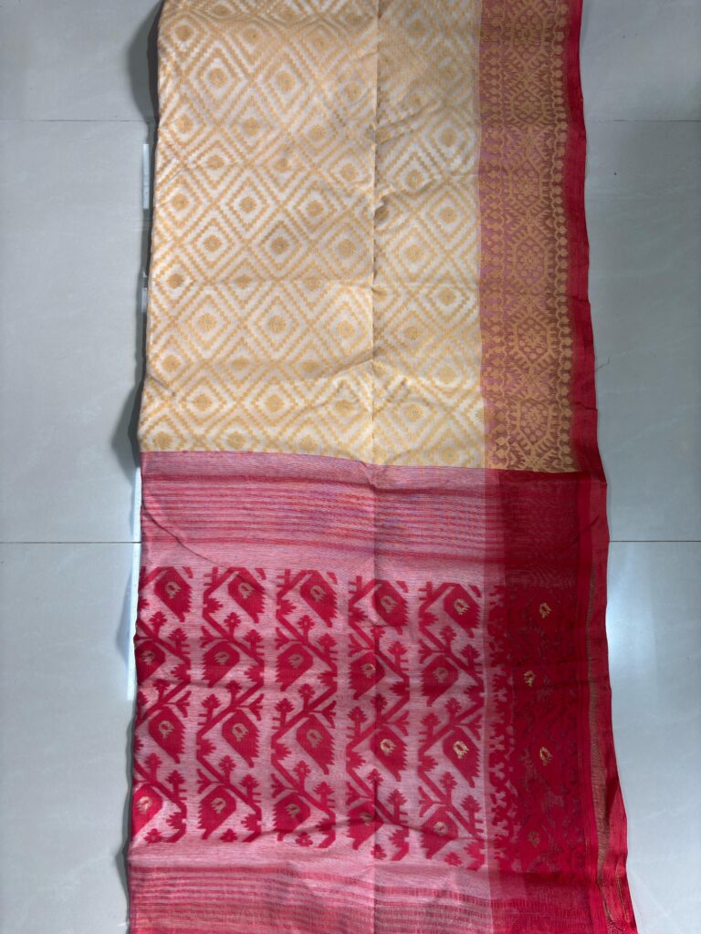 Jalbandi Dhakai Red-Off White