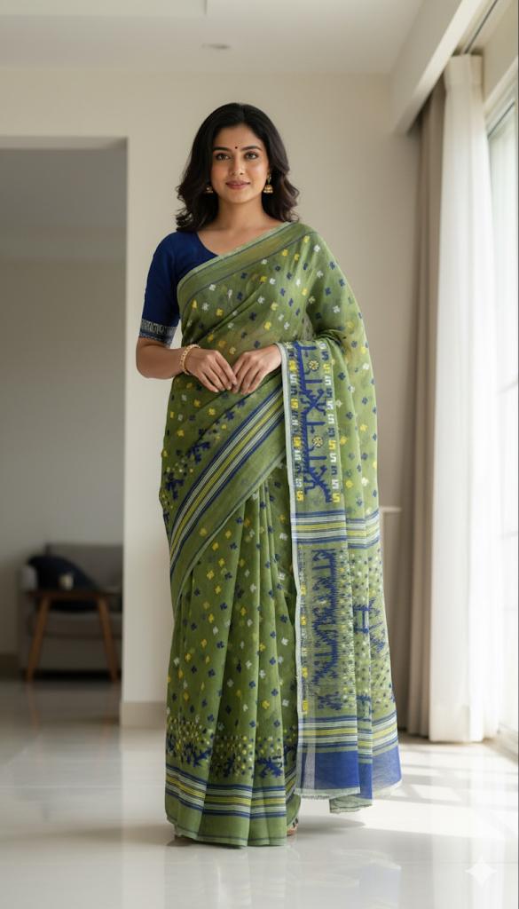 Soft Jamdani Olive Green