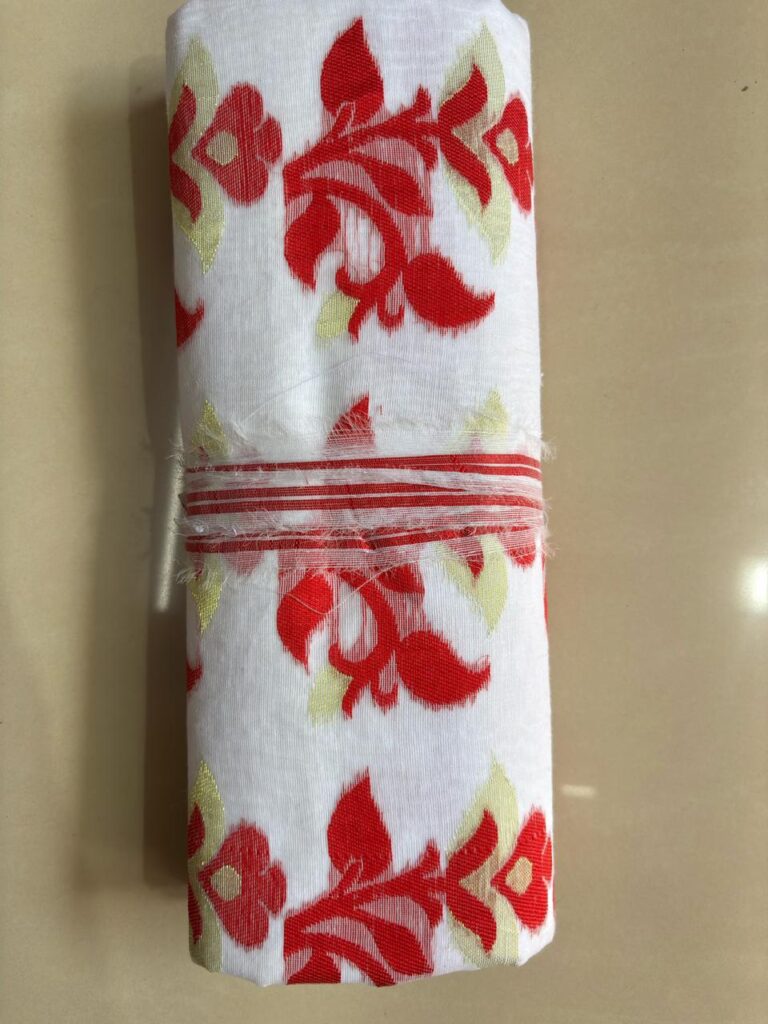 Beautiful Flower Dhakai White-Red
