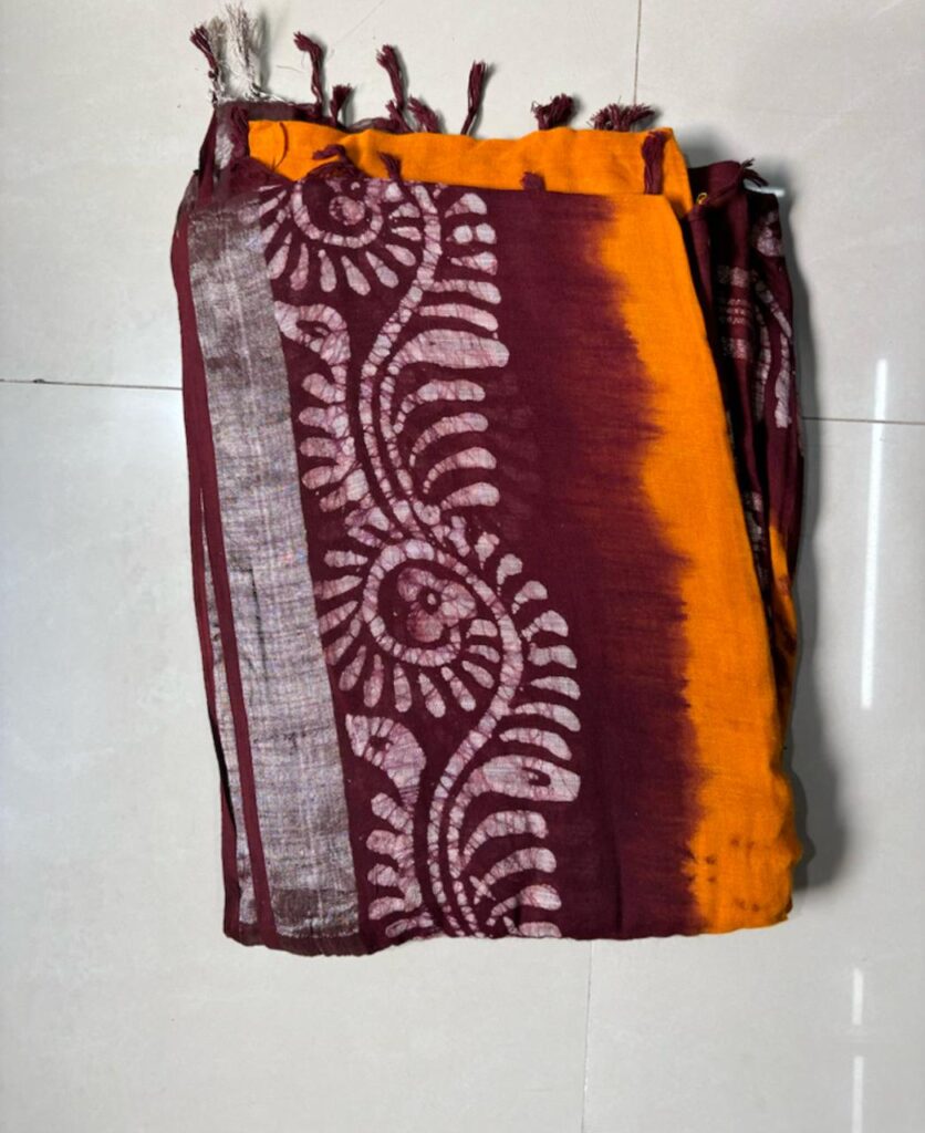 Nilen Batik Handloom Deep Maroon-Vibrant Orange