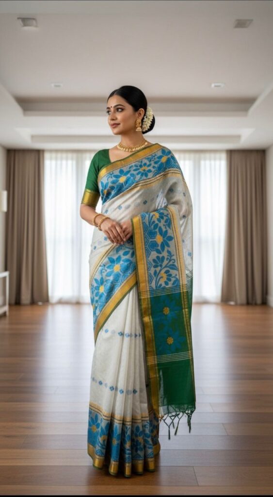 Fulia Design Handloom Deep Green-Light Beige