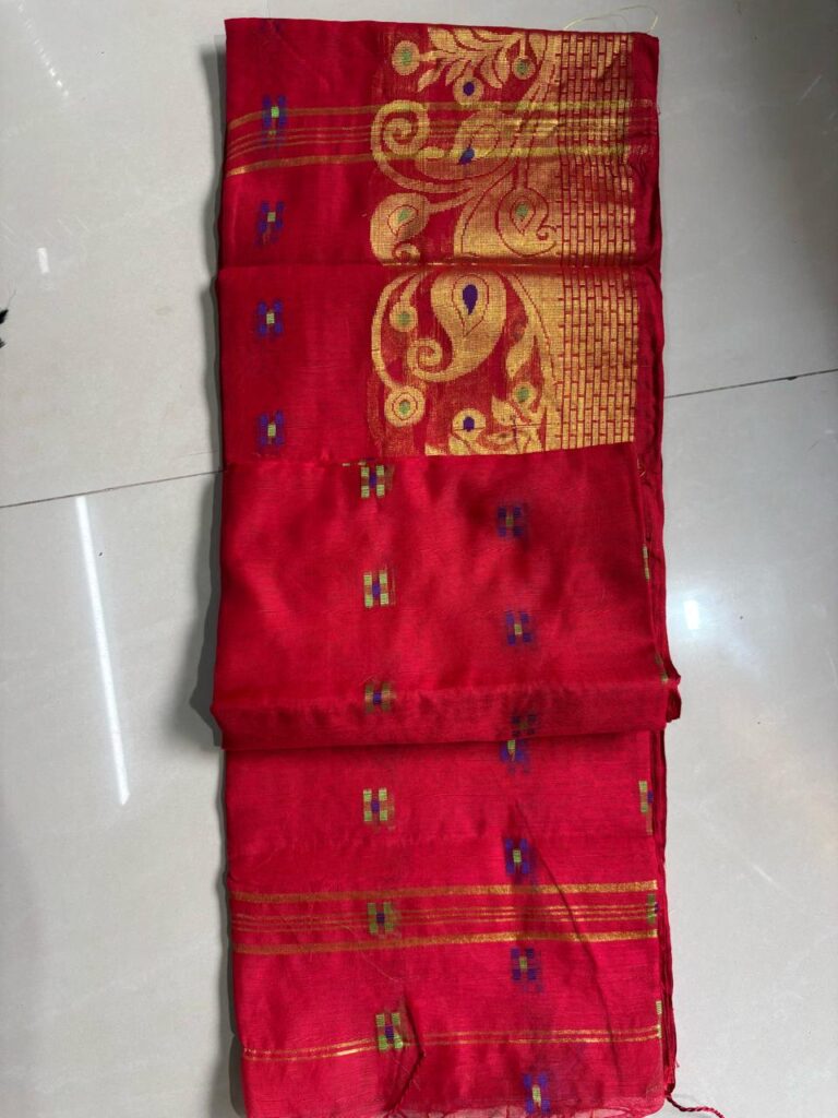 Copper Zari Work Handloom Striking Red