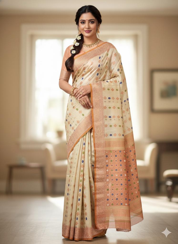 Beautiful Tussore Design 1 Off White