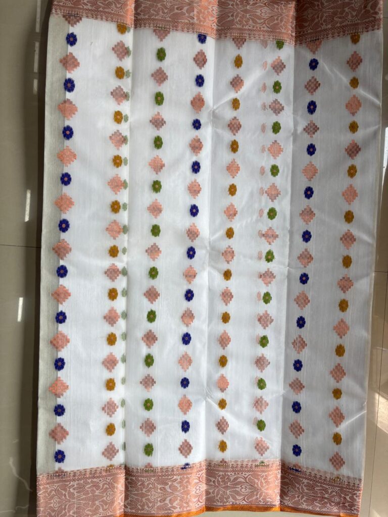 Beautiful Tussore Design 1 White