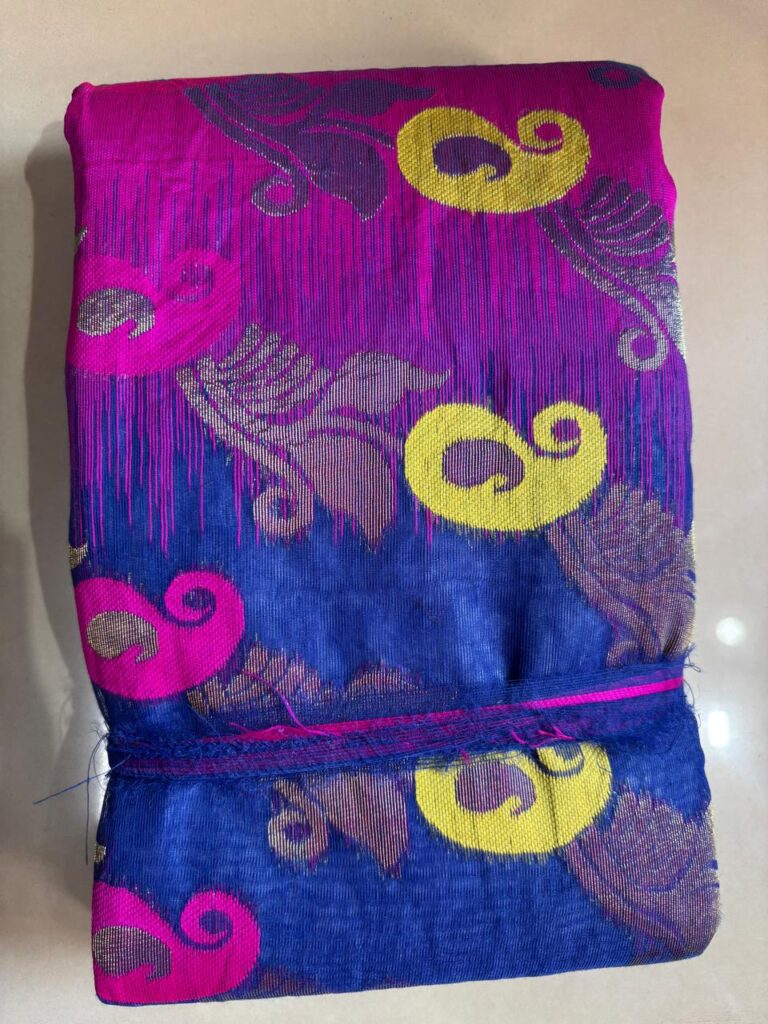 Beautiful Tussore Design 4 Royal Blue-Pink
